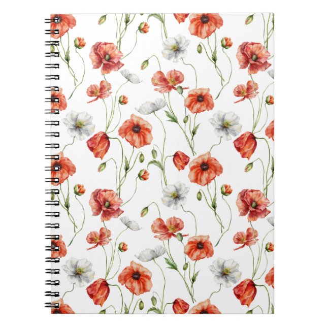 Cuaderno Amapolas de pradera y flores silvestres blancas en (Frente)