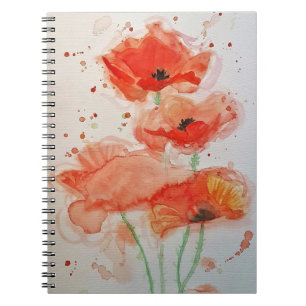 Cuaderno Amapolas Rojas Brillantes Acuarela Floral Flor 