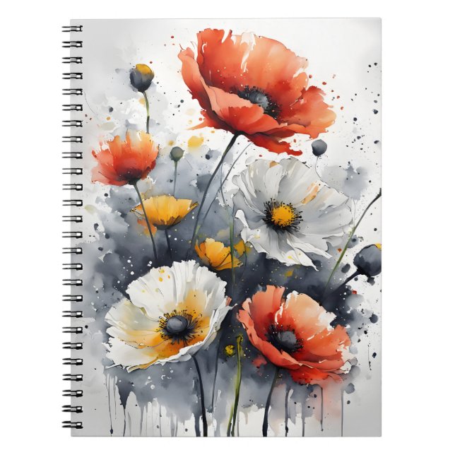 Cuaderno Amapolas y margaritas - Flores de acuarela (Frente)