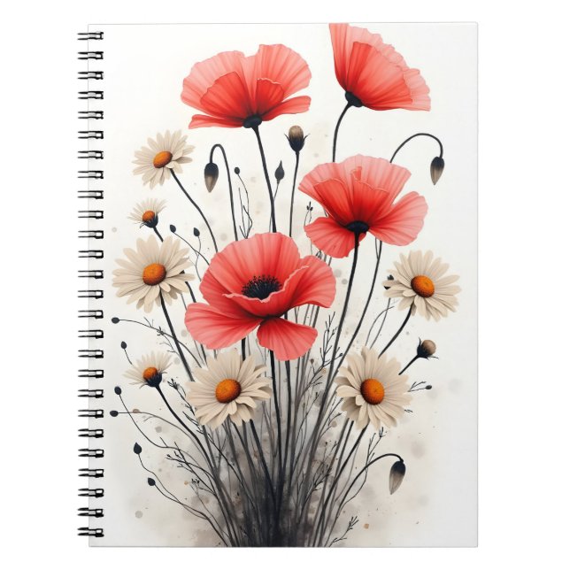 Cuaderno Amapolas y margaritas - Flores de acuarela (Frente)