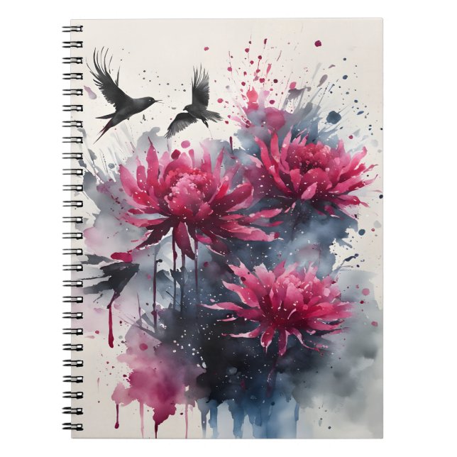 Cuaderno Amaranto - Flores de acuarela (Frente)