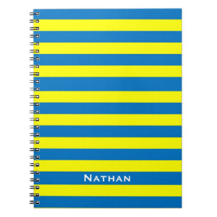 Cuaderno Amarillo brillante y rayas azules personalizadas