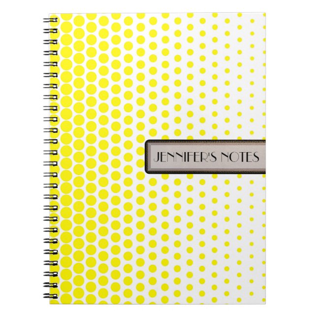 Cuaderno Amarillo Cadmio Lunares Elegante Moderno Blanco (Frente)