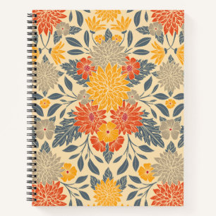 Cuaderno Amarillo cálido, Naranja y floral azul