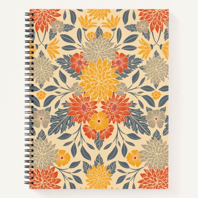 Cuaderno Amarillo cálido, Naranja y floral azul (Anverso)