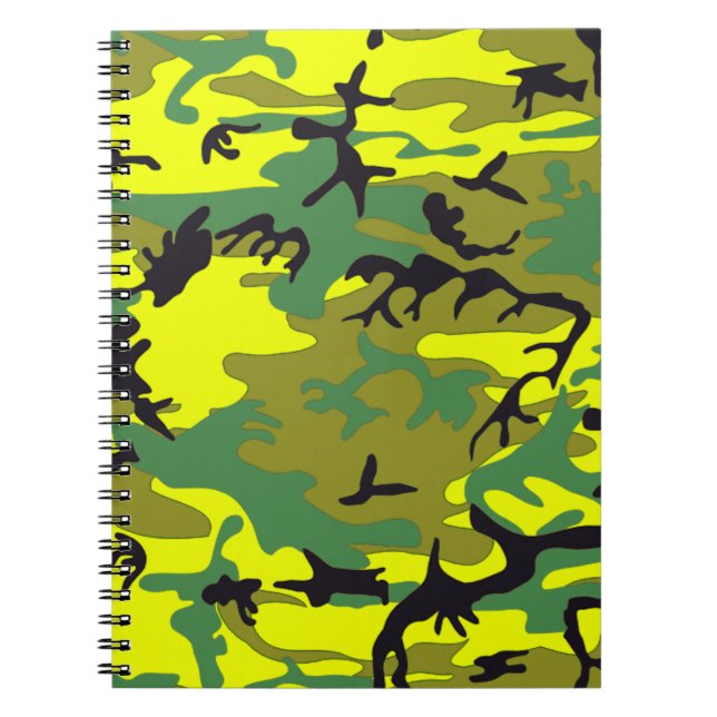Cuaderno Amarillo con bloc de notas de camuflaje verde (Frente)