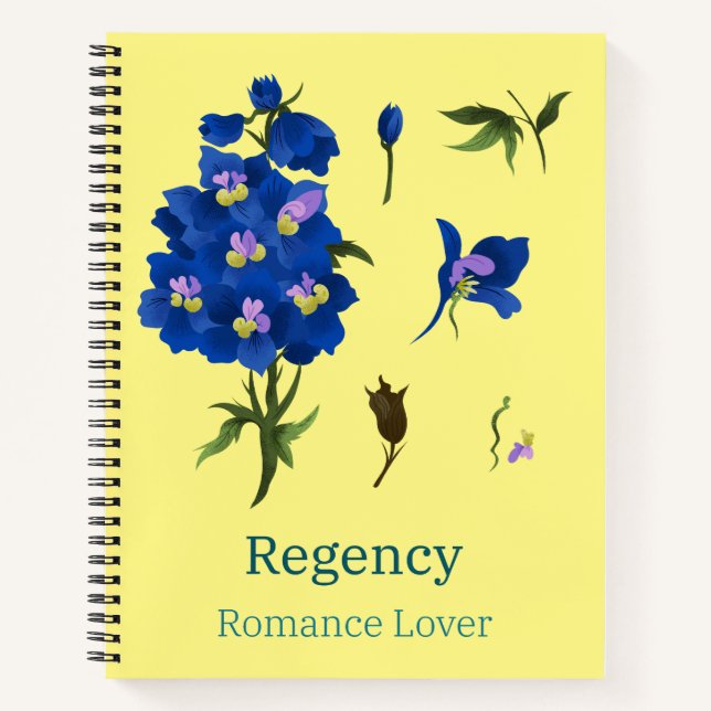 Cuaderno amarillo con flores azules Romance Lover (Anverso)