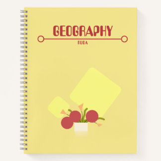 Cuaderno amarillo con flores geométricas rojas