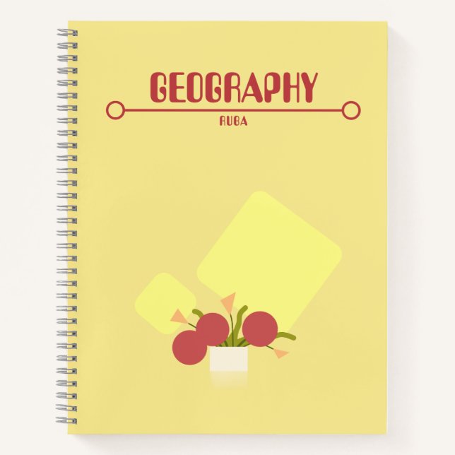 Cuaderno amarillo con flores geométricas rojas (Anverso)