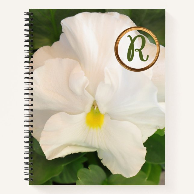 Cuaderno Amarillo de Peeking con nombre floral blanco (Anverso)