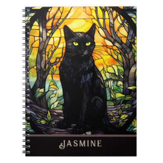 Cuaderno Amarillo de vidrio manchado de gato negro