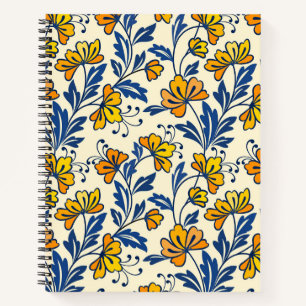 Cuaderno Amarillo Naranja Floral Folclórico Azul Hoja Vinta