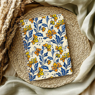Cuaderno Amarillo Naranja Floral Folclórico Azul Hoja Vinta