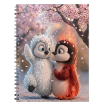 Amber & Frosty Cherry Blossom Penguin Notebook