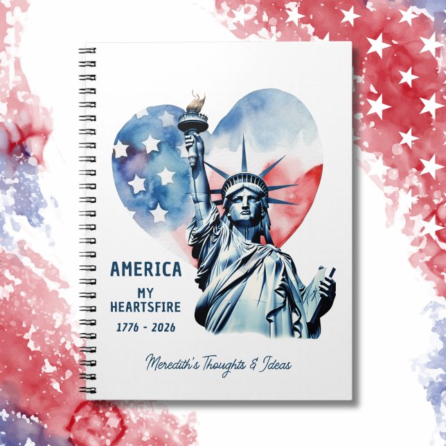 Cuaderno América Mi Heartsfire Personalizado Patriótico (America My Heartsfire 1776-2026 250th Birthday Personalized Patriotic Notebook)