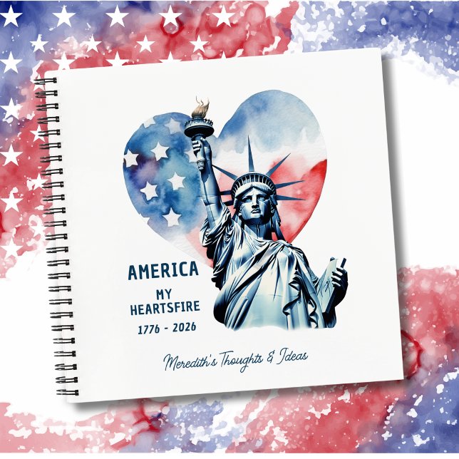Cuaderno América Mi Heartsfire Personalizado Patriótico (America My Heartsfire Personalized 250th Birthday Square Patriotic Notebook)