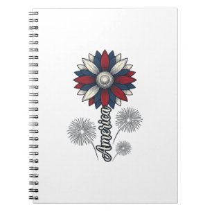 Cuaderno América Patriótica Flor Fuegos Artificiales Diseño