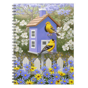 Cuaderno American Goldfinch Bird House Flower Garden