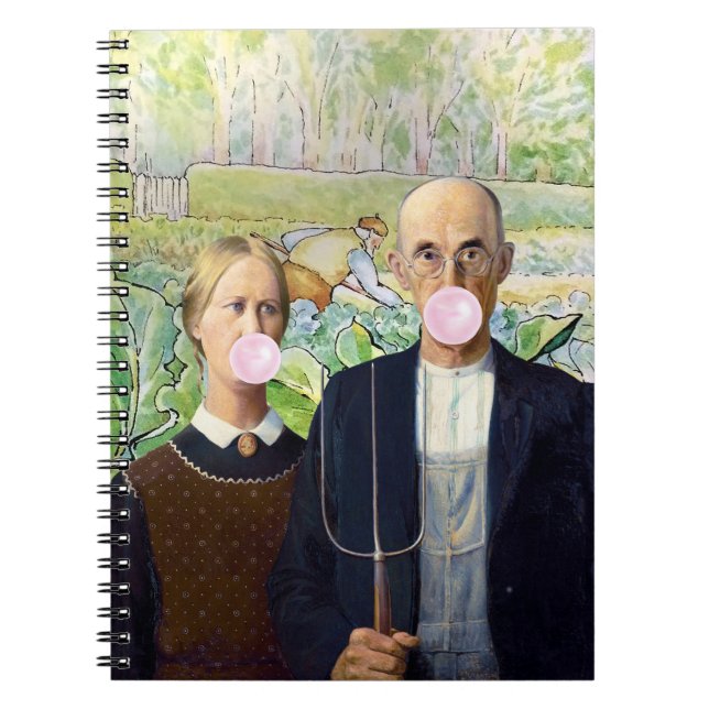 Cuaderno American Gothic Pink Bubble gum Garden Background (Frente)