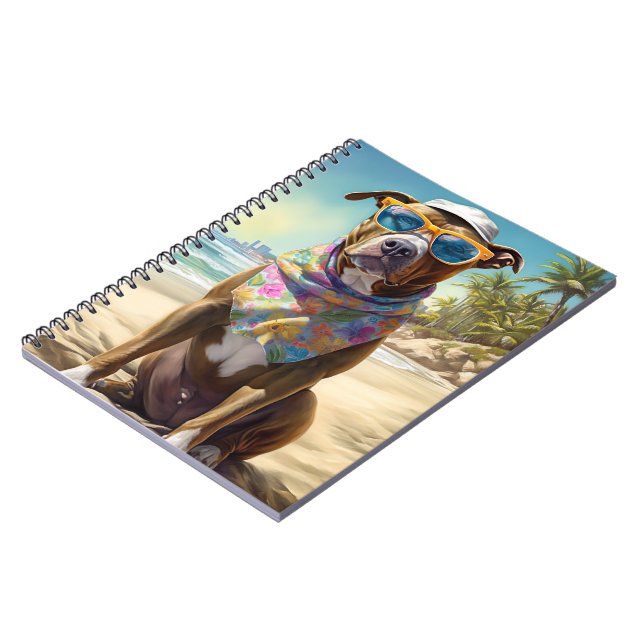 Cuaderno American Staffordshire en la playa, regalo de vera (Lado Izquierdo)
