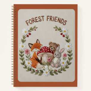 Cuaderno Amigos del Bosque Bordados Zorro, Oso y Conejito