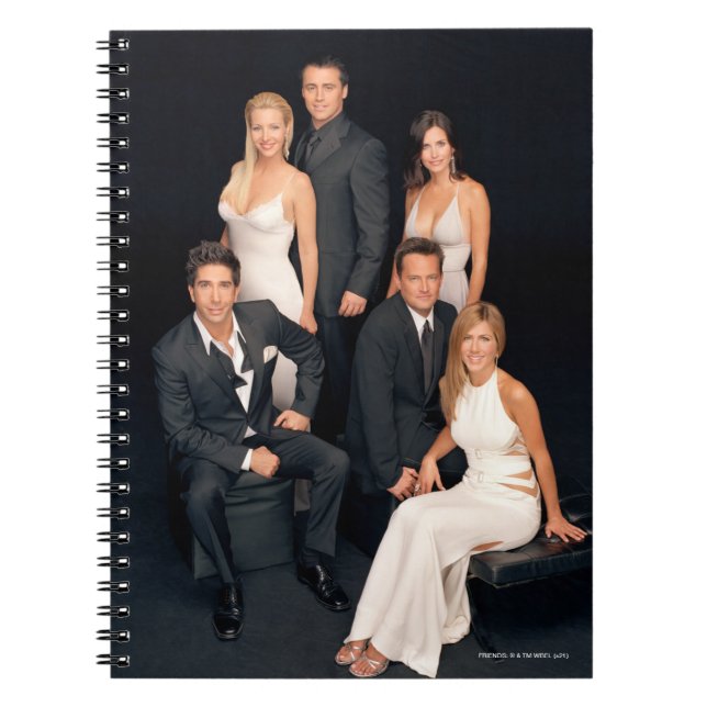 Cuaderno AMIGOS™| Grupo de vestimenta formal en blanco y ne (Frente)