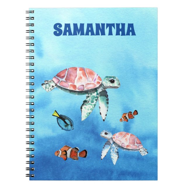 Cuaderno Amigos marinos acuarela peces tortugas monograma n (Frente)