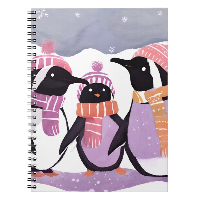 Cuaderno Amigos Pingüinos de Navidad | Acuarela de Invierno (Frente)