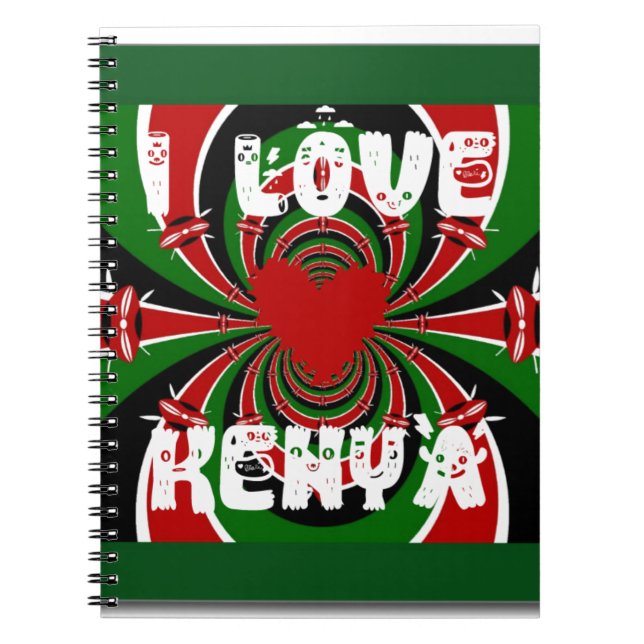 Cuaderno Amo a Kenia: Arte de Bandera Dinámica (Frente)