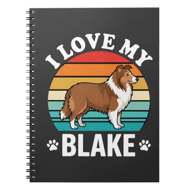 Cuaderno Amo a mi perro Collie Atardecer Retro (Frente)