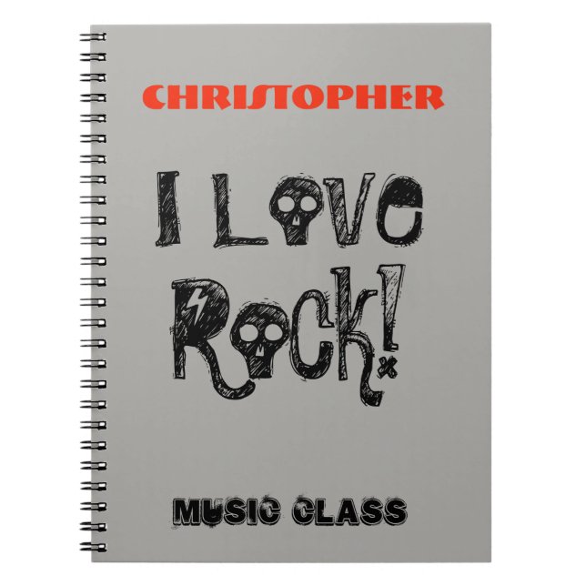 Cuaderno Amo Cráneos Divertidos de Rock Nombre (Frente)