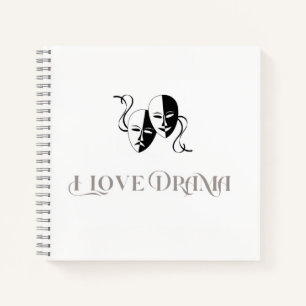 Cuaderno Amo el drama, máscaras de teatro artes escénicas