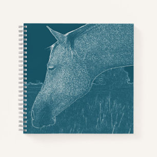 Cuaderno Amo los caballos Amigo ecuestre Blanco sobre azul 