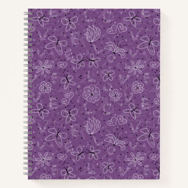 Cuaderno AMOR de mariposa violeta malva - patrón sin fisura (Anverso)