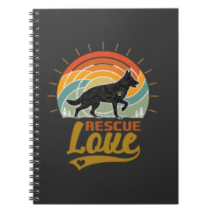 Cuaderno Amor de rescate Perro Árboles de puesta de sol ret