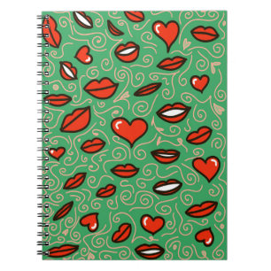Cuaderno Amor exuberante: Labios y corazones rojos aparecen