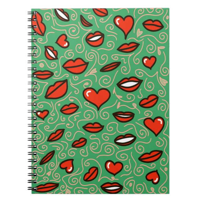 Cuaderno Amor exuberante: Labios y corazones rojos aparecen (Frente)