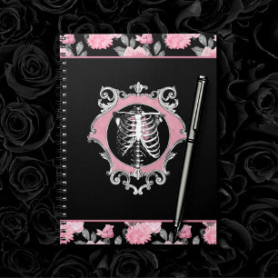 Cuaderno Amor gótico Floral cardíaca rosa y negra de esqu