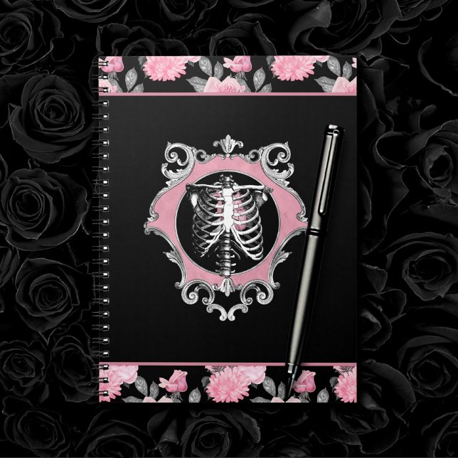 Cuaderno Amor gótico | Floral cardíaca rosa y negra de esqu (Subido por el creador)