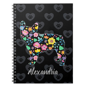 Cuaderno Amor lindo mi diseño floral del bulldog francés
