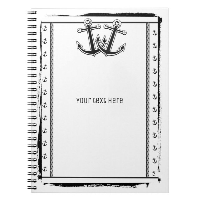 Cuaderno Amor Náutico Anclas Playa Negro y Blanco Chic (Frente)