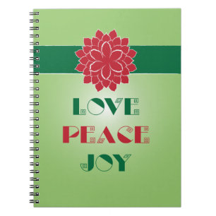 Cuaderno Amor verde y rojo moderno, paz, cita de alegría