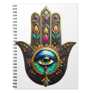 Cuaderno Amuleto Hamsa Marrón Colorido Arcoíris Tercer Ojo