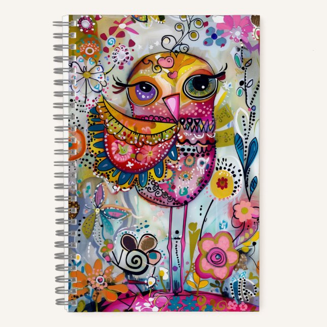 Cuaderno *~* AN1  Floral Fantasy Whimsical Happy CUTE BIRD  (Anverso)