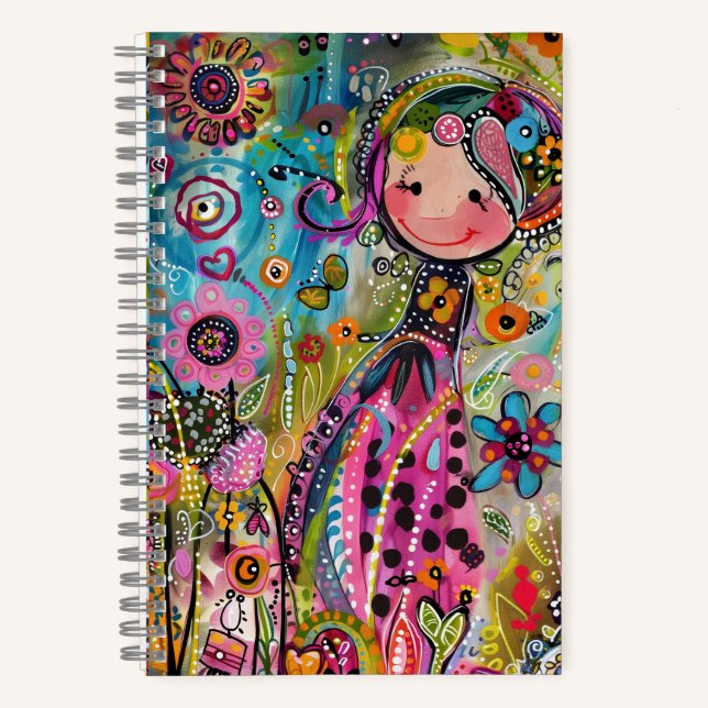 Cuaderno *~* AN1  Floral Fantasy Whimsical Happy GIRL (Anverso)