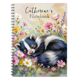 Cuaderno An Adorable Skunk Napping in Flowers Personalized