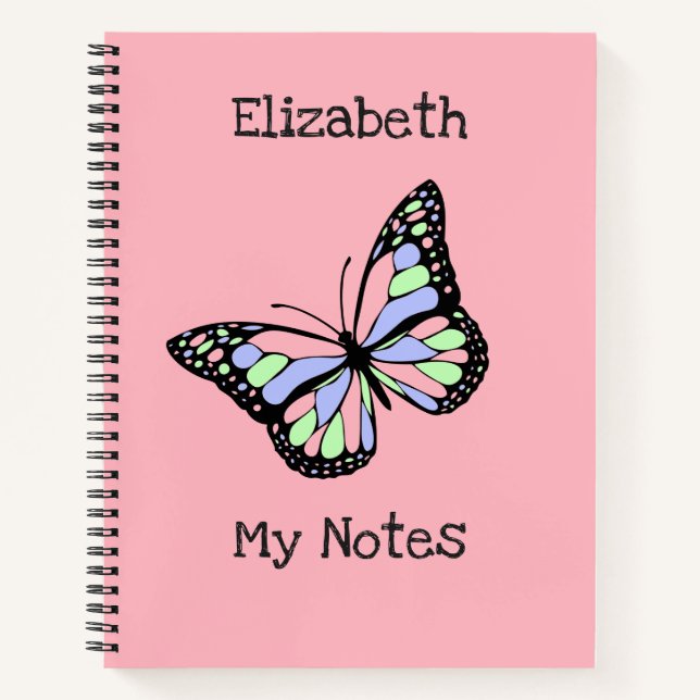 Cuaderno Añadir el texto | Mariposa hermosa en rosa (Anverso)