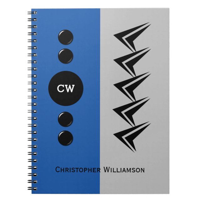 Cuaderno Añadir iniciales de nombre azul y gris (Frente)