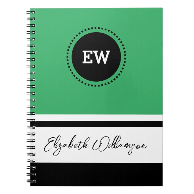 Cuaderno Añadir iniciales y nombres verdes y negros (Frente)