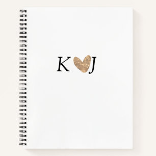 Cuaderno Añadir letra de pareja boda purpurina de corazón d